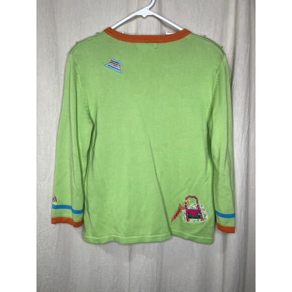 1990s Berek Lime Green World Travel Fashion Glam Maximalist Tourist Cardigan S - Picture 8 of 8